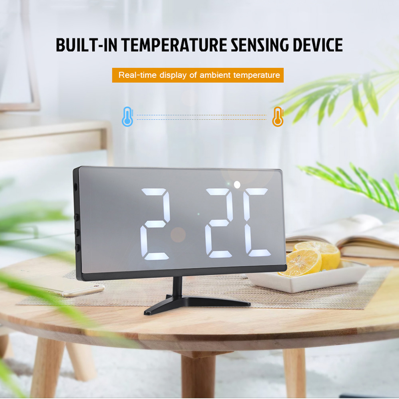 Digital led vekkerklokke speil usb-ladeport multifunksjon stor lcd-skjerm bordklokke med temperatur snooze skrivebordsklokker
