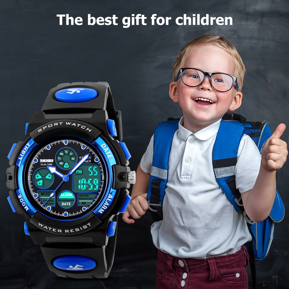 Kinderen Digitale Sport Horloge 5ATM Waterdichte Casual Elektronische Analoge Horloge Blauwe Digitale Horloge Jongens Meisjes Kind Wat