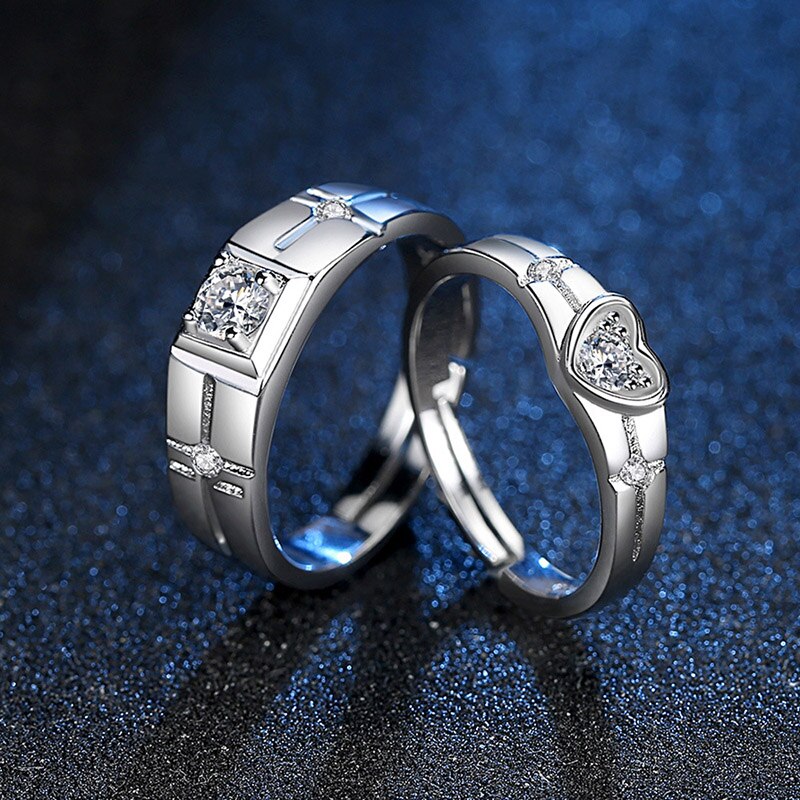 exquisit 925 Sterling Silber Liebe Herz Ringe für Frauen Männer Klassische AAA Zirkonia Verlobungs Hochzeit Paar Ringe Schmuck