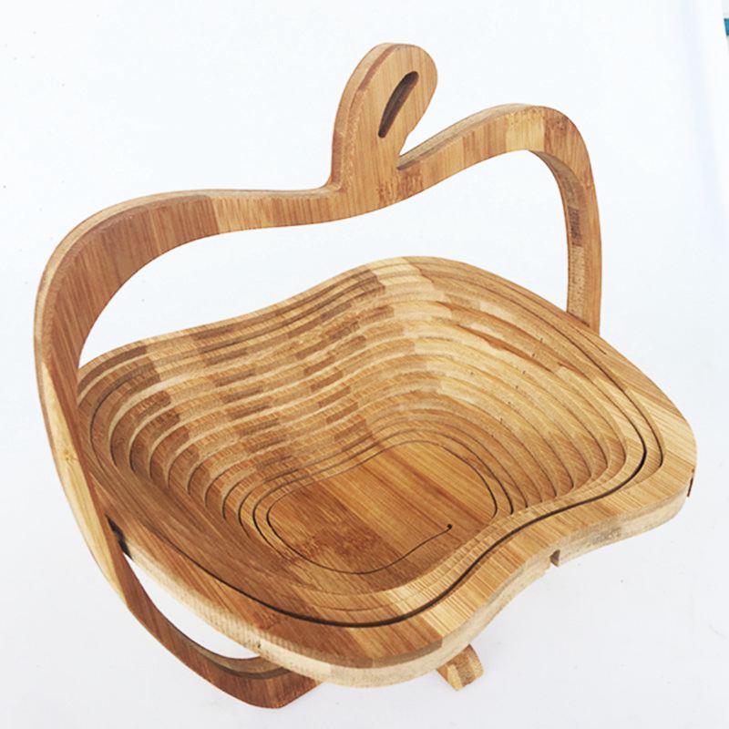 Novelty Foldable Apple Shaped Bamboo Basket Foldable Fruit Basket