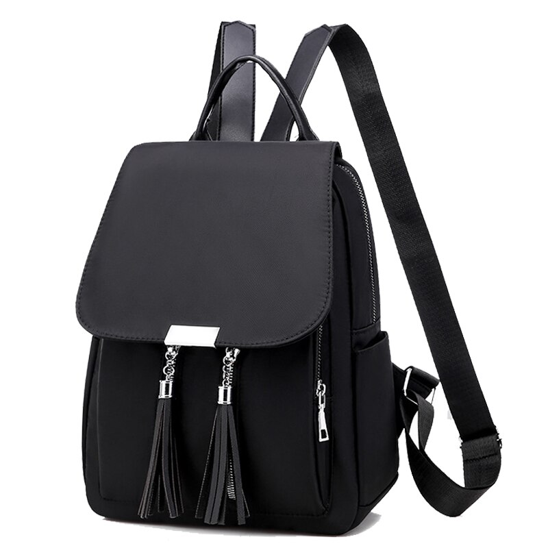 Chuwanglin rygsæk college nylon solid sort retro skoletasker til teenagere rygsæk rygsæk bogtasker  s40805: Sort