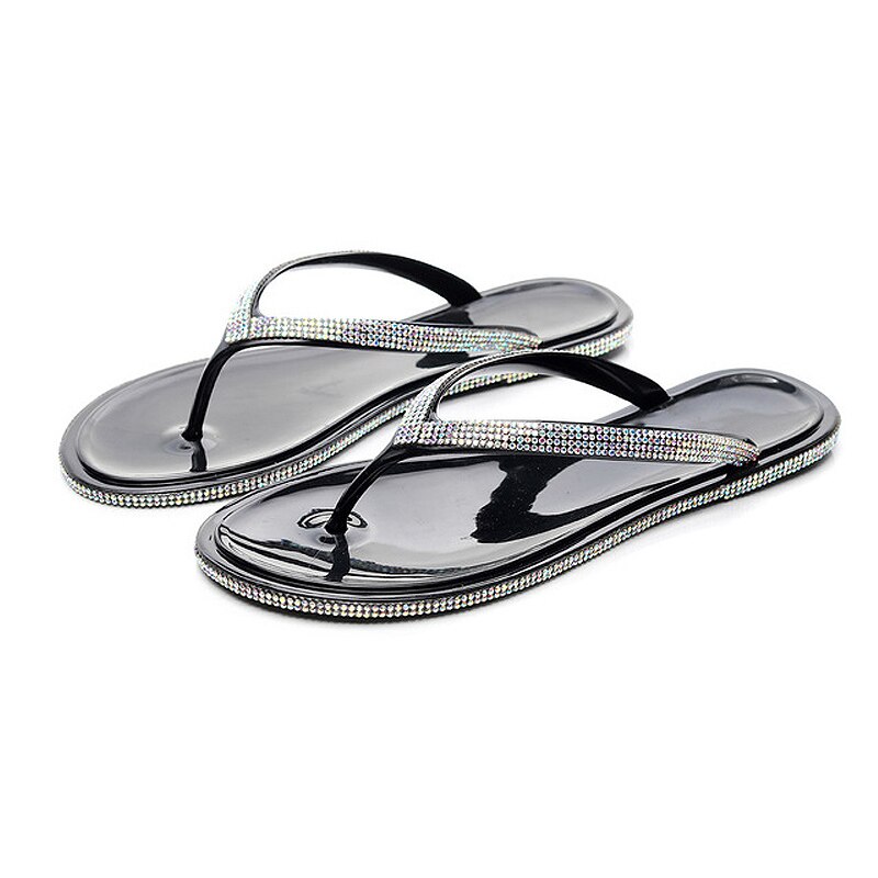 Exclusieve Strass Slippers vrouwen Mode Bling Gekleurde Diamant Sandalen Platte Bodem Klassieke Vrouwelijke Zomer Slippers: Black / 7.5