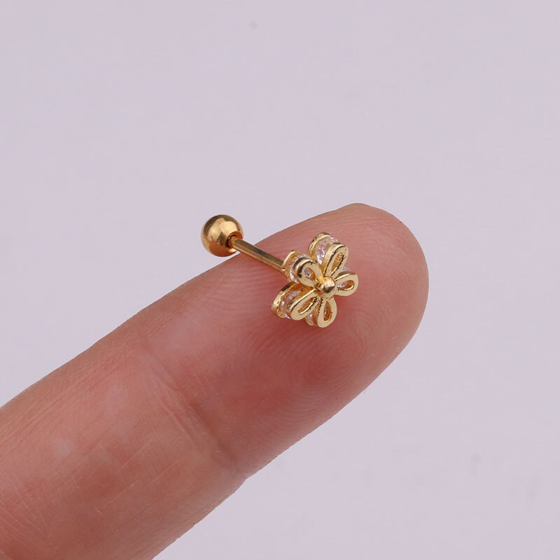 1Pc Goud Zilver Kleur Rvs Oor Kraakbeen Helix Schroef Terug Earring Stud Cz Tragus Roek Conch Piercing Sieraden: gold  style 02