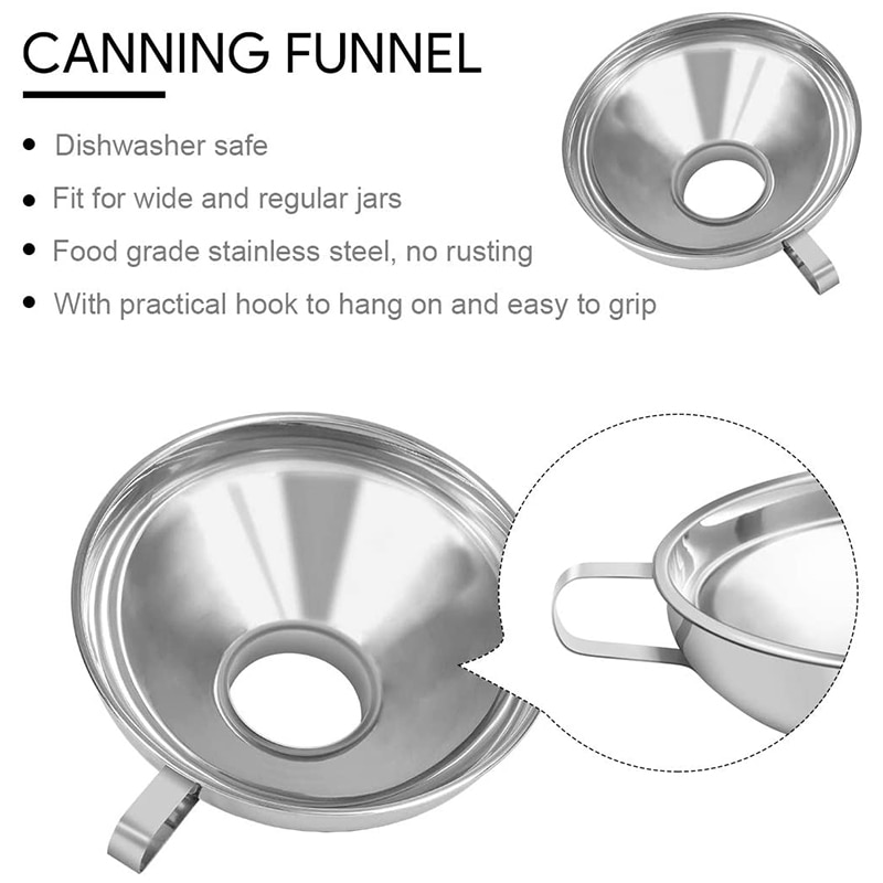Canning Funnel, 2 Pack Mason Jar Funnel Canning Funnel for Wide and Regular Jars, Stainless Steel Funnel Kitchen Funnel