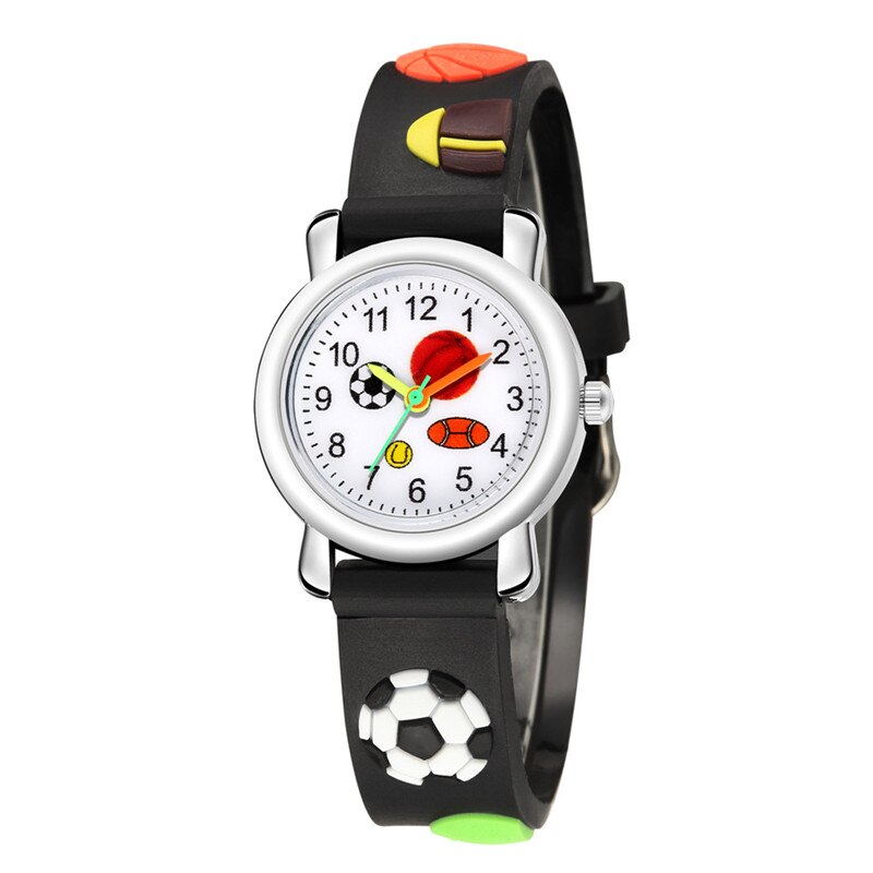 Kinderen Horloges 3D Relief Trend Mode Sport Kinderen Voetbal Patroon Quartz Horloge Voor Kerst Kinderen Dag: Black 