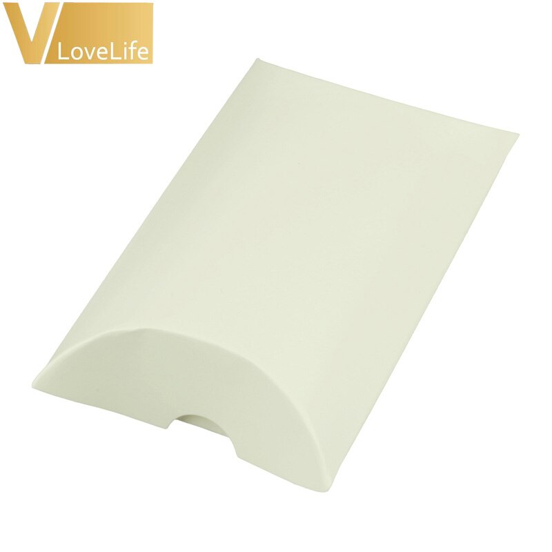 Cajas grandes de dulces de boda con forma de almohada, , para eventos de boda, recuerdo, Caja de de Papel Kraft, 100 unids/lote: ivory