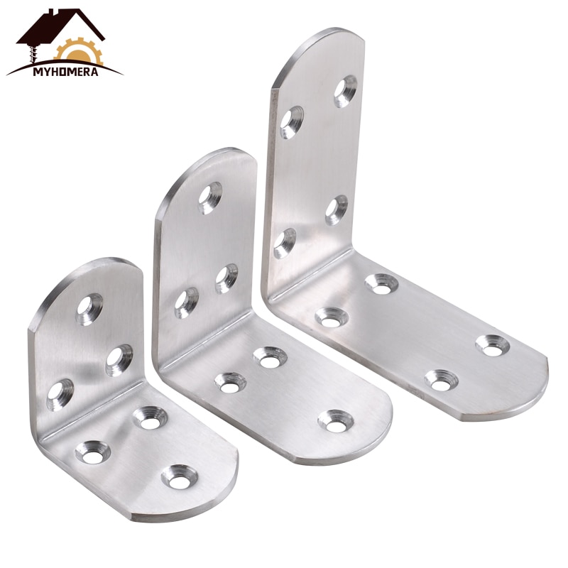 Myhomera Stainless Steel Corner Brackets Joint Fastener Fixed Connector Corner Bracket Code Hardware for Shelf Chair Board Table
