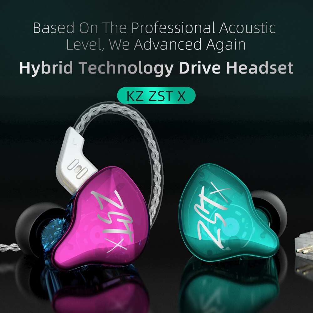 KZ ZST X 1BA 1DD hybrid Einheit in-ohr Kopfhörer HIFI Bass Sport DJ Ohrhörer Headset Mit Silber-überzogene Kabel Kopfhörer KZ ZSTX ZSN