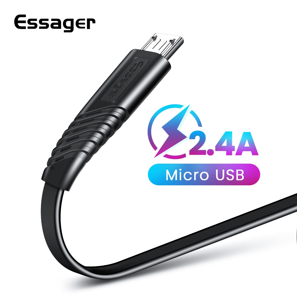 Essager Flat Micro Usb Kabel Voor Xiaomi Redmi Samsung 2.4A Snel Opladen Microusb Gegevens Charger Cord Android Mobiele Telefoon Kabels