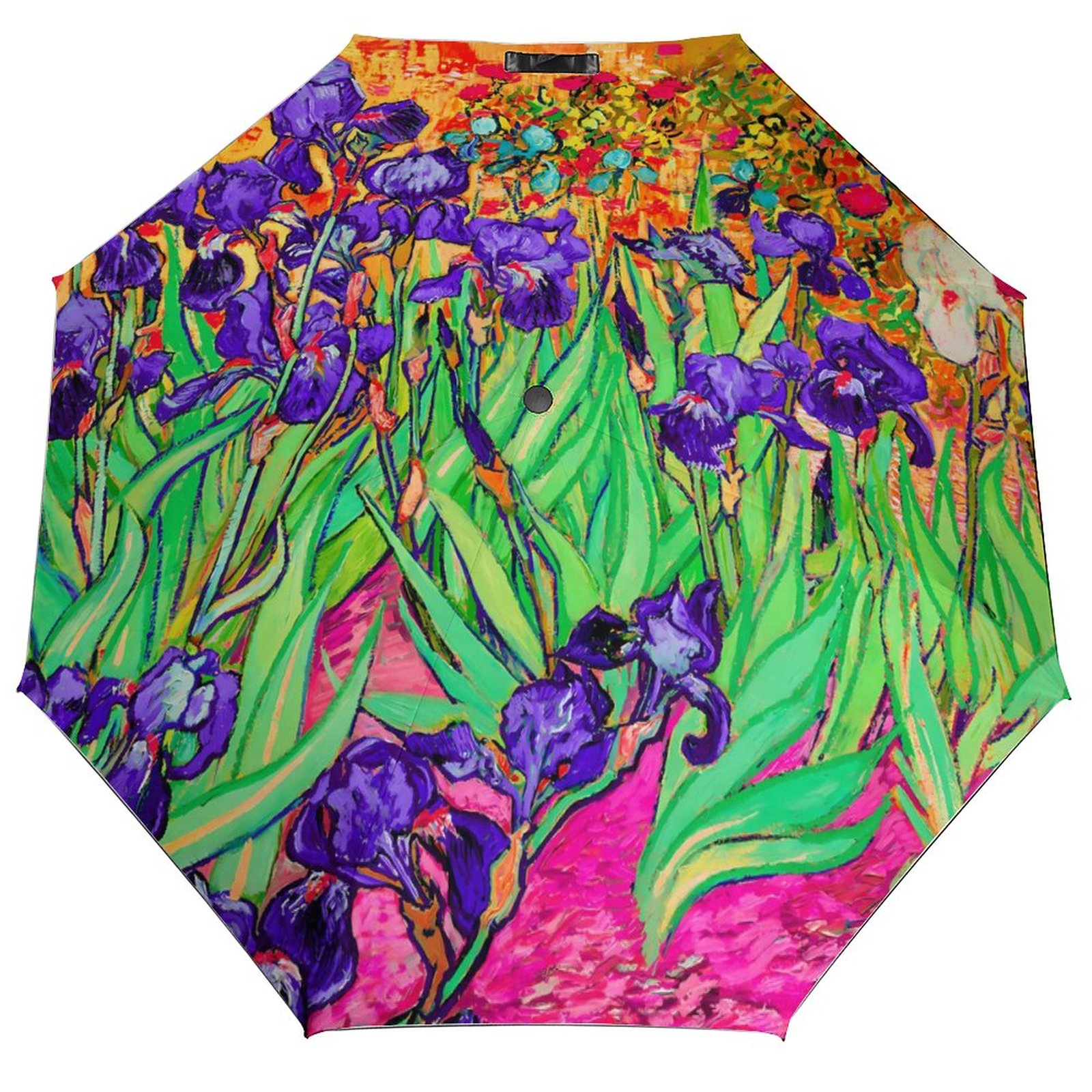 Vincent Van Gogh Paraguas automático de 3 pliegues Café Terraza por la noche Paraguas ligero Sol y lluvia Paraguas de abrigo negro para hombres y mujeres: violet