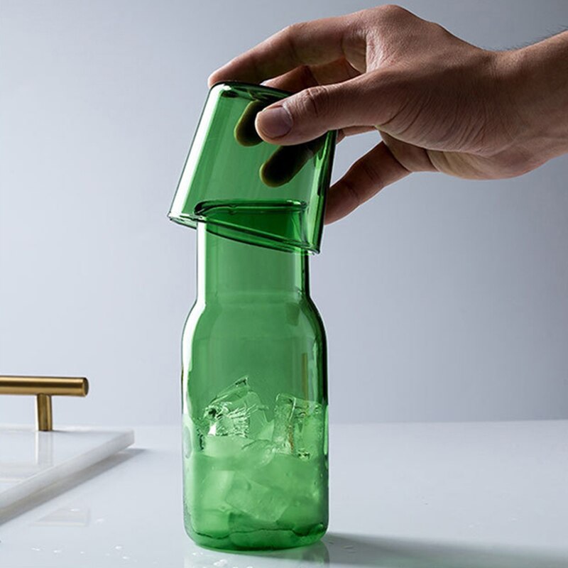 Garrafa de água de vidro com copo de vidro cabeceira carafe noite garrafa de água com copo copos frasco drinkware pote para leite chá