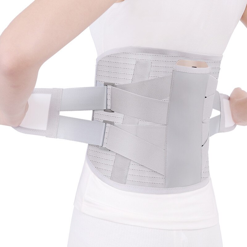 Ortopædiske mænd kvinder lændestøtte rygbøjlebælte turmalin selvopvarmende magnetisk udvidet taljebælte stålben med 3 stk pad: Lysegrå / Xl