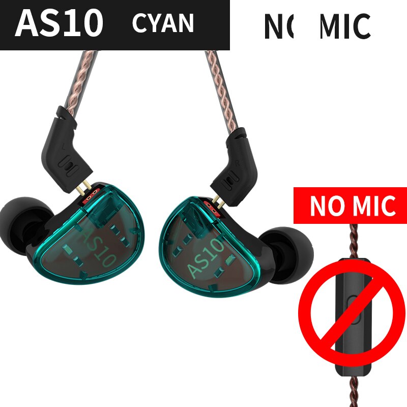Kz  as10 5ba in ear øretelefon hifi monitor headset musik øretelefon generelt  zs10 pro  as12 as16 zsx  v90 c12 c10 a10 ba5 zsn: Cyan ingen mikrofon