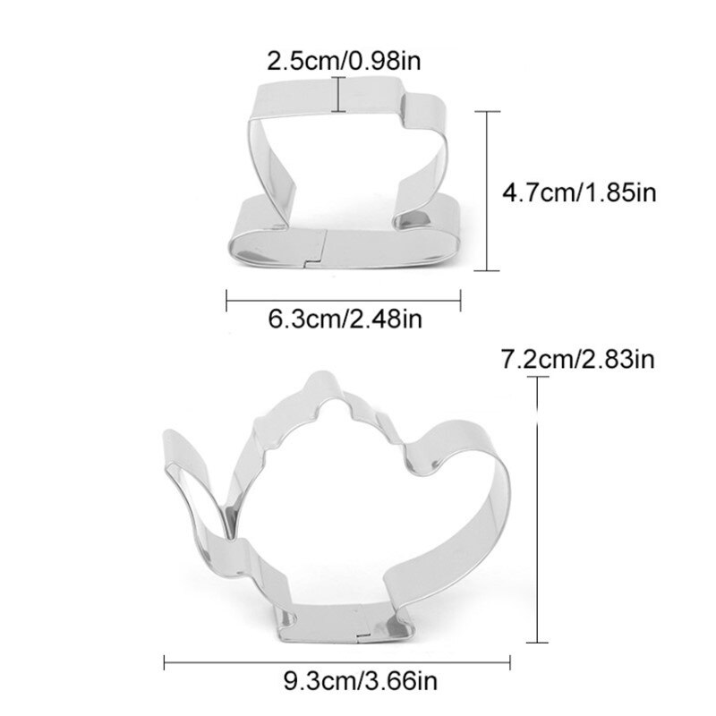 Roestvrij Staal Thee Cup & Thee Pot Vorm Set Cookie Cutter Voor Metal Fondant Koekjes Gereedschap