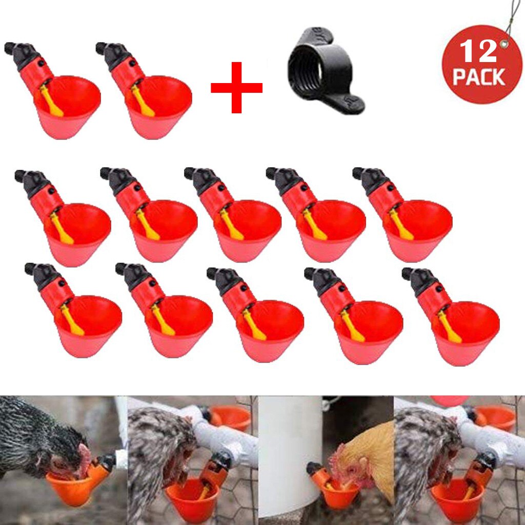 Automatic Bird Coop Feed Poultry Water Drinking Water Cups Chicken Fowl Drinker Cups Bird Feeders Breeding equipment 12/24Pcs