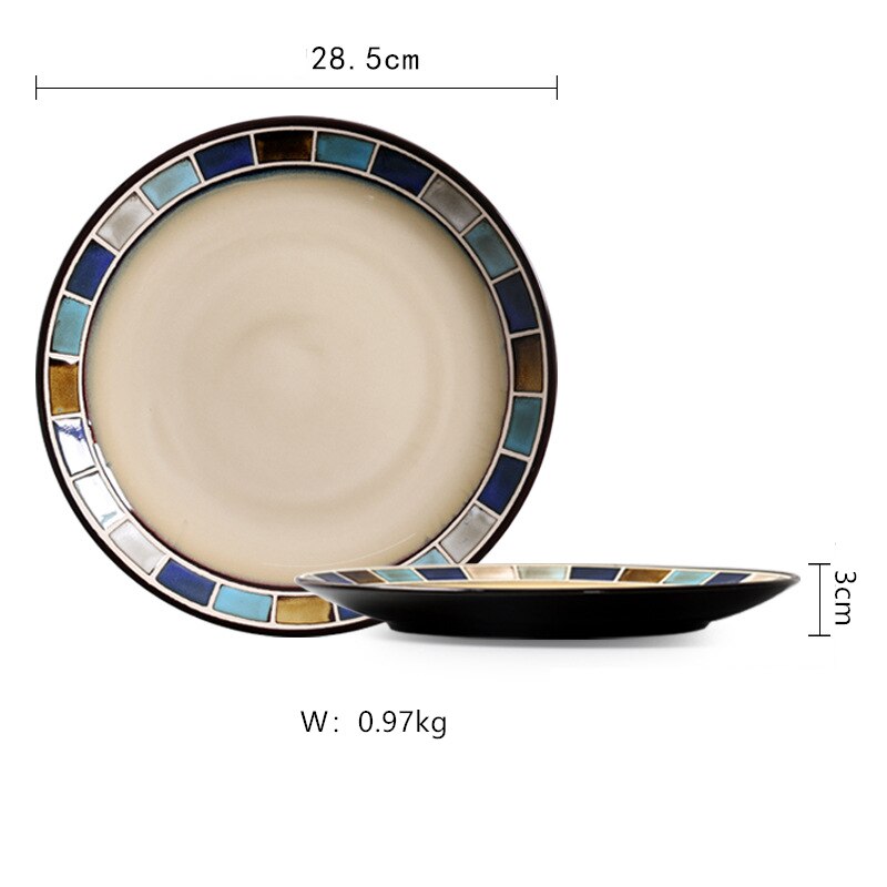 Amerikansk keramik retter sæt mosaik striber dekoration bøf tallerken ovn skift glasur proces stor husholdning salatskål: H