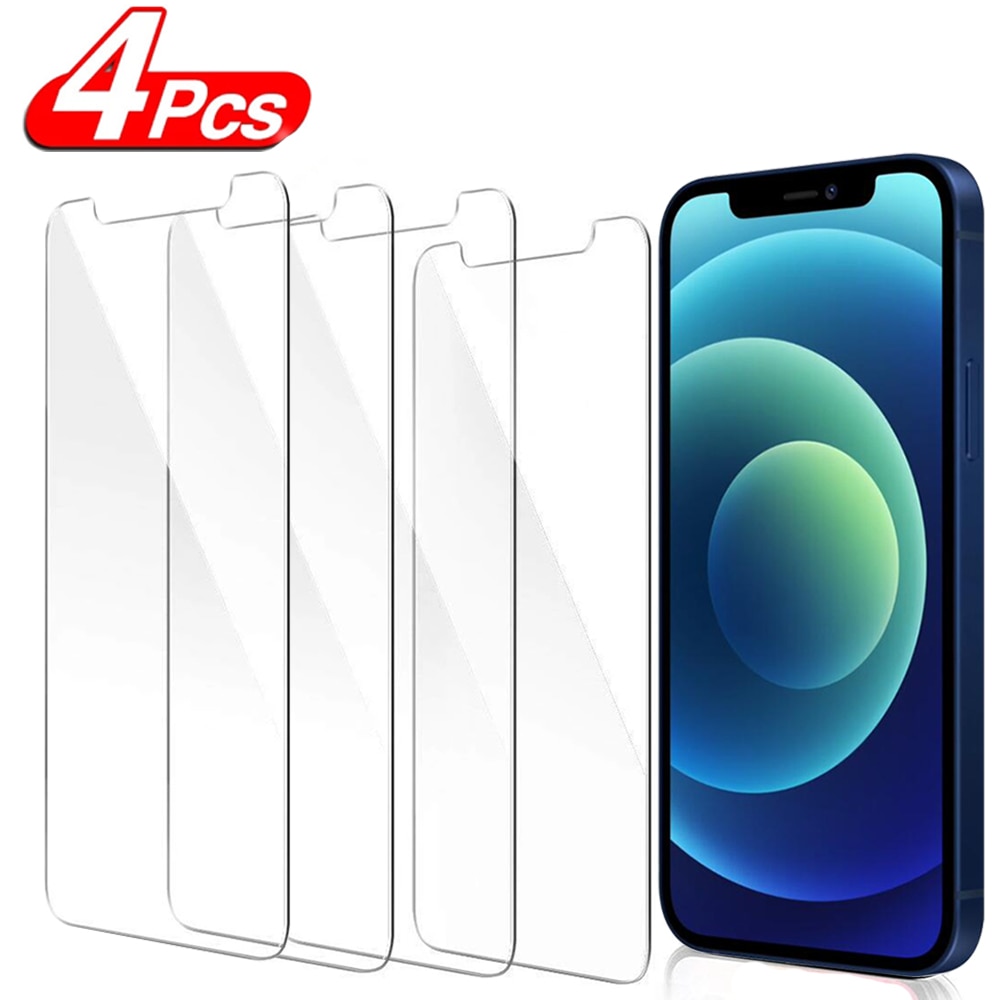 Protector de Cristal Templado para Teléfono Inteligente, Cubierta de Pantalla para Modelos iPhone 13, 12, 11 Pro, XS Max, XR, 7, 8 Plus, Mini, 4 Uds.