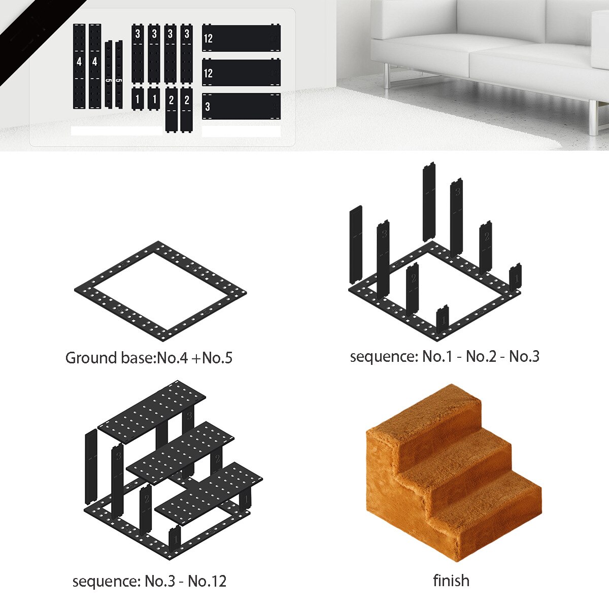 Dog Steps Stairs Ladder Cat Ladder Little Dog Indoor Ramp Assembled Stairs for Bed Sofa Bay Window Metal Washable Cover