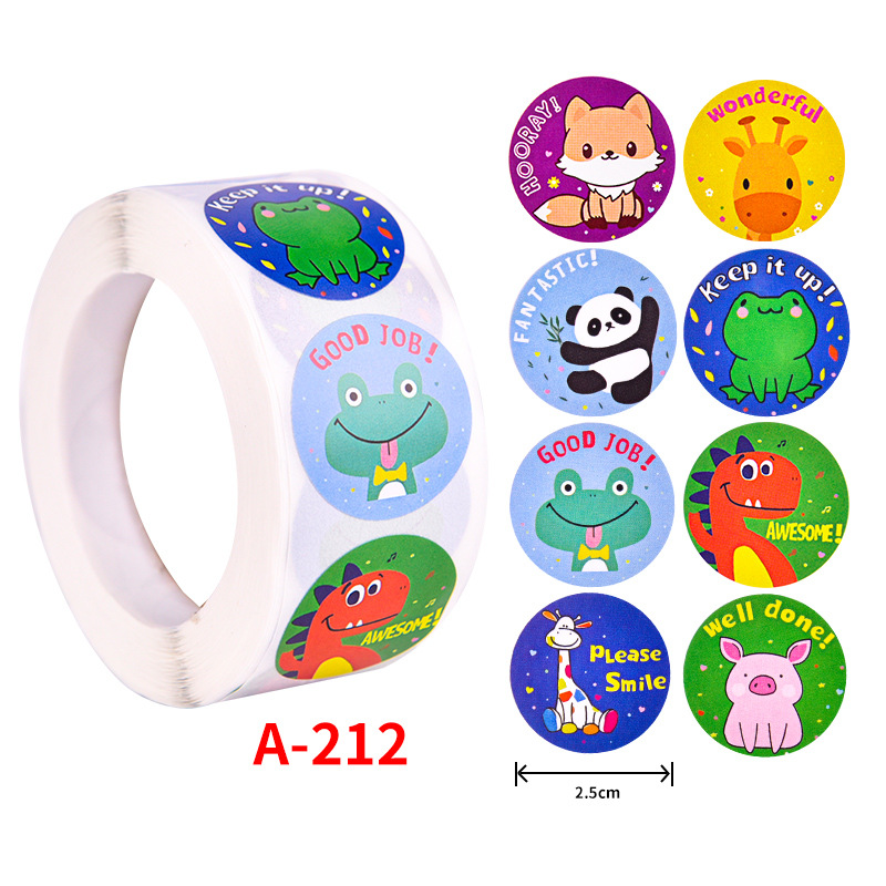 500Pcs Children's Cartoon Animal Stickers Baby Stickers Kindergarten Inspirational Little Red Flower Reward Roll Stickers: Light Grey