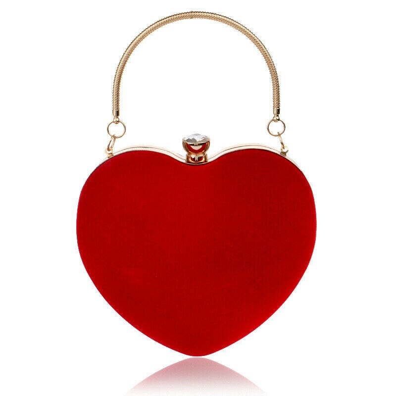 Bolso de mano con forma de corazón para noche, cartera de mano con cadena de cuero para teléfono móvil, a la , para de cena, boda, graduación,: Rojo