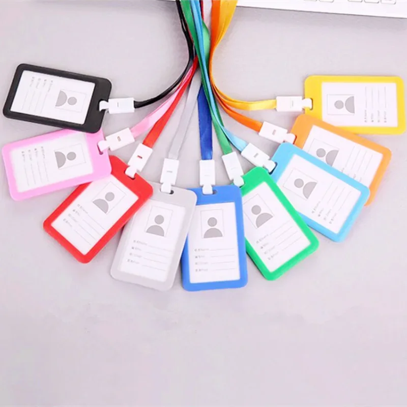 Color ID Card Holder Lanyard Badge Holder Name Id entification Sleeve Dual Clear Business Exhibit Office school strap Neck Hang