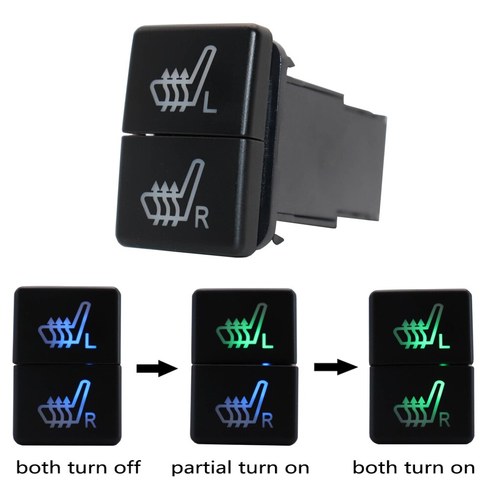 12V Dual Push Button Switch Seat heating Blue/Green Backlit for Toyota 4Runner Hilux Prado Landcruiser RAV4, with Connector Wire