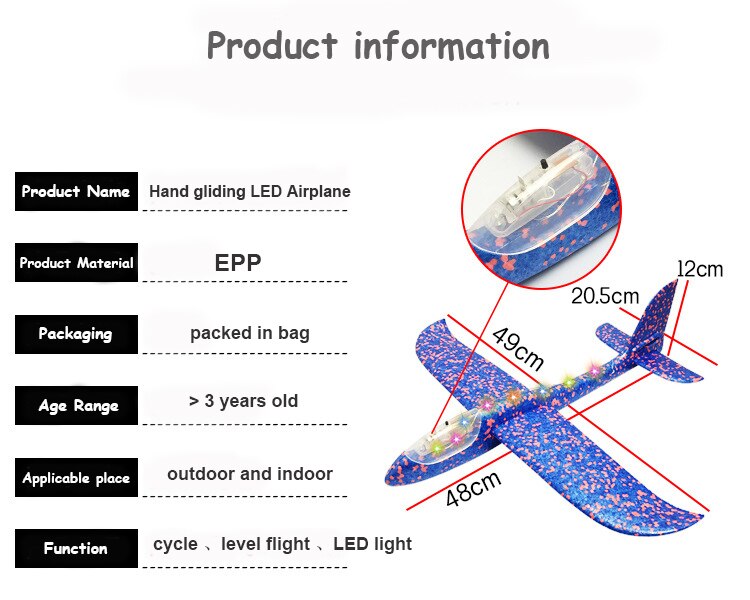 48cm LED Hand Werfen Fliege Segelflugzeug Freies Ziehen Auto spielzeug EPP Schaum flugzeug draussen Starten Flugzeug Spielzeug für freundlicher Puzzle Modell