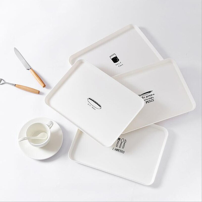 Plastic Plate Rectangular Breakfast Service Plate Household Simple Bread Breakfast Plate Snack Serving Plate Small Tray