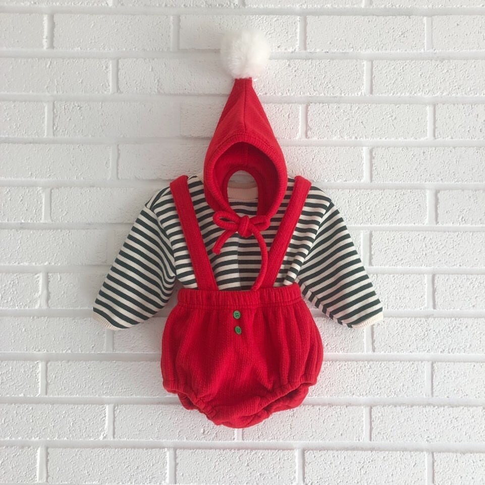 Babykledingset voor jongens, gestreepte tops met lange mouwen en kinderoveralls + muts, 3 sets kinderkleding, jumpsuits voor meisjes en babykleding.: Rood / 3t