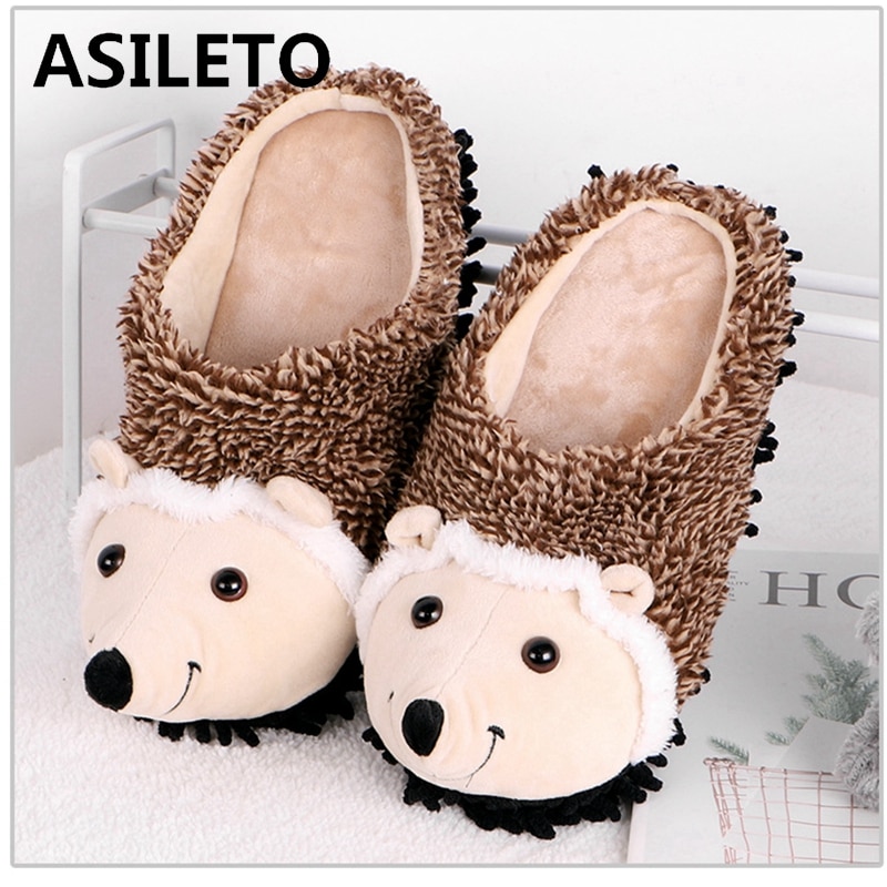 ASILETO hiver confortable pantoufles unisexe Couples bout rond troupeau mignon hérisson grande taille 35-43 marron intérieur maison Pantoufle F999