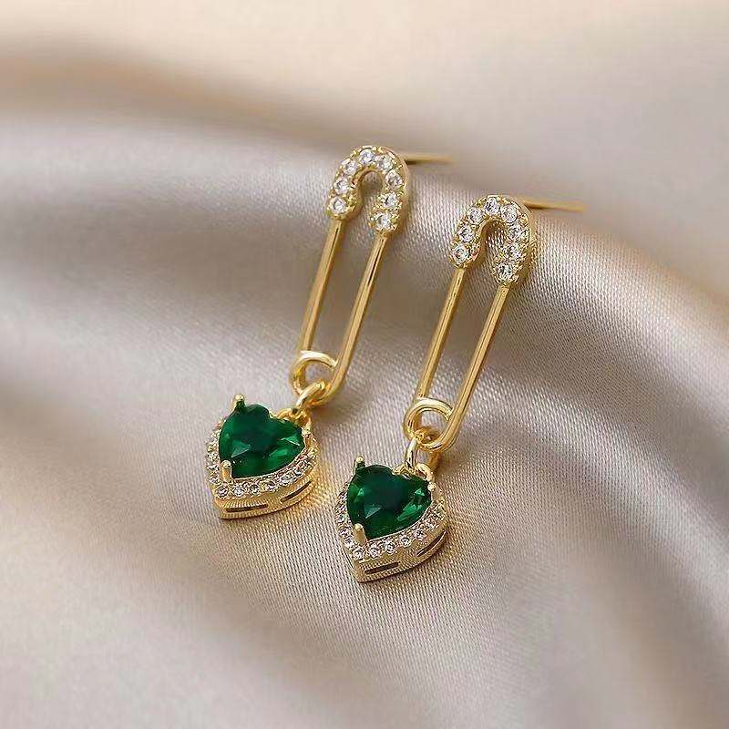 Vintage Groene Hart Crystal Earring Vrouwen Bruiloft Vierkante Zirkoon Oorbel Sieraden Engagement Banket Anniversary