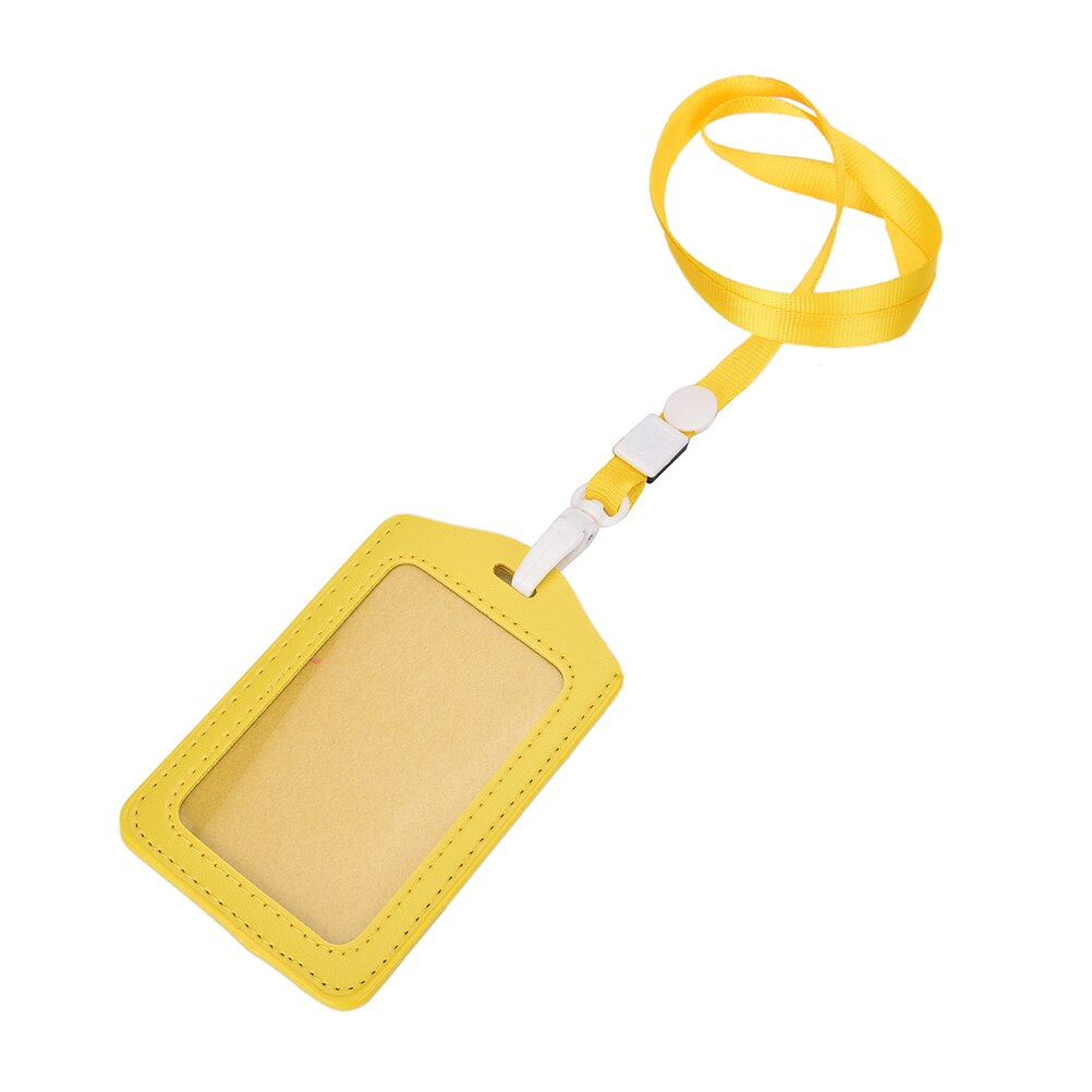 Pu Lederen Draagriem Kaarthouder Bus Id Kaarthouder Visitekaartje Case Met Lanyard Credit Card Cover Metal Credit nfc Houder: Yellow