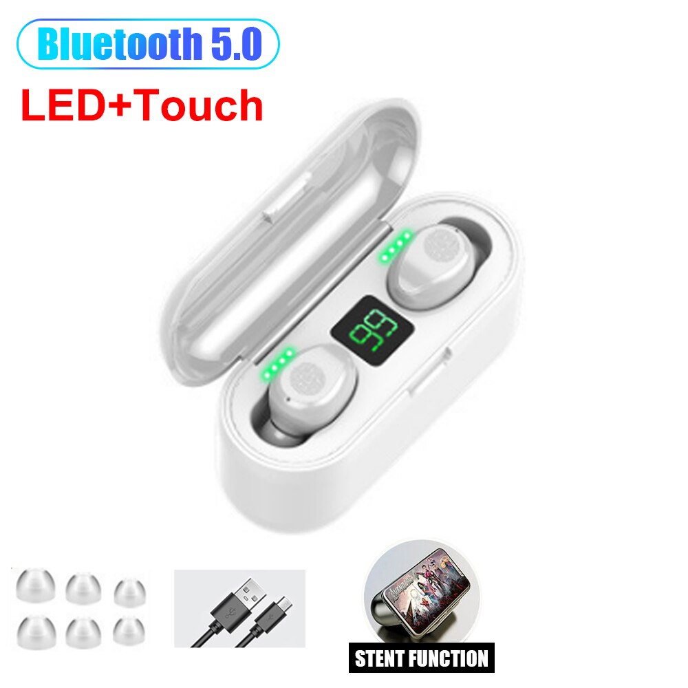 Mini Tws Bluetooth V5.0 Oortelefoon Draadloze Hoofdtelefoon Oortelefoon In Oor Sport Waterdichte Draadloze Headset Oordopjes Fone Bluetooth: F9-1 Touch White