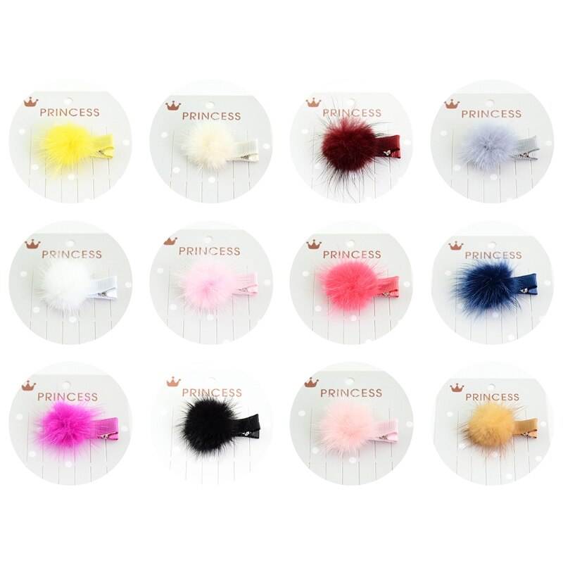 12 Pcs Koreanischen Fell Ball Pompon Haar Clip Pin Barrettes Headwear Für Baby Mädchen GXMB