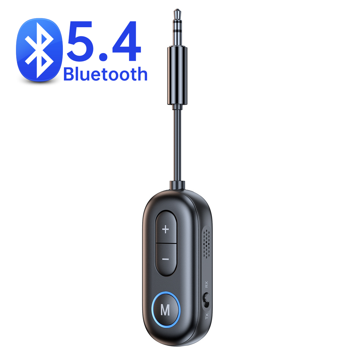 Receptor y transmisor de Audio Bluetooth 5,4, adaptador inalámbrico de música estéreo Hifi AUX de 3,5 MM con micrófono para coche, avión, TV, PC, altavoz: Negro