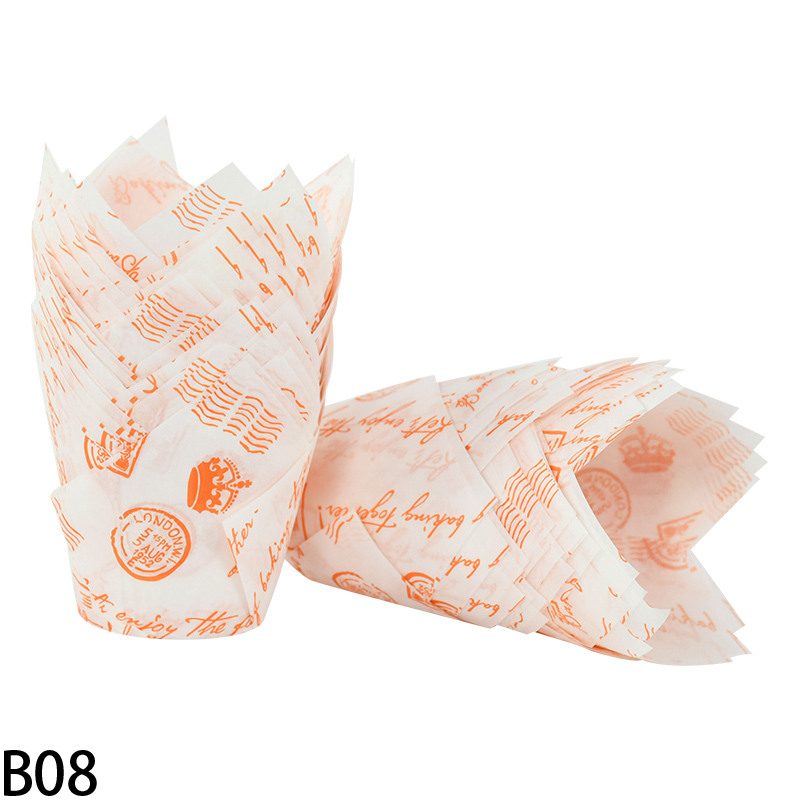 50Pcs Newspaper Style Cupcake Liner Baking Cup For Wedding Party Caissettes Tulip Muffin Cupcake Paper Cup Oilproof Cake Wrapper: VIOLET/紫罗兰