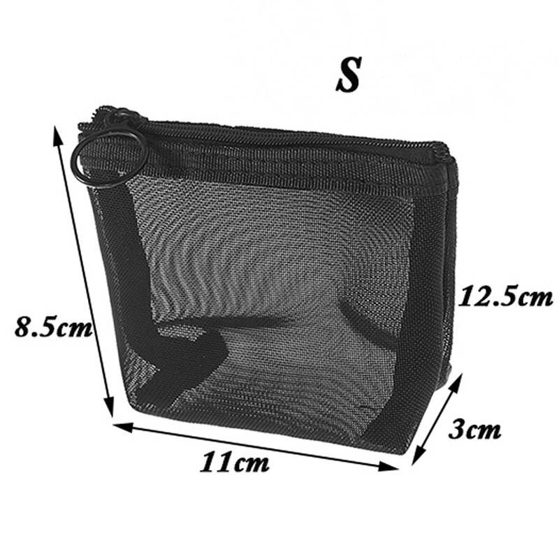 1Pcs Black Mesh Cosmetic Bag Zipper Makeup Bag For Women Wash Toiletry Bag Mesh Package Travel Organizer Storage Pencil Case: B-S