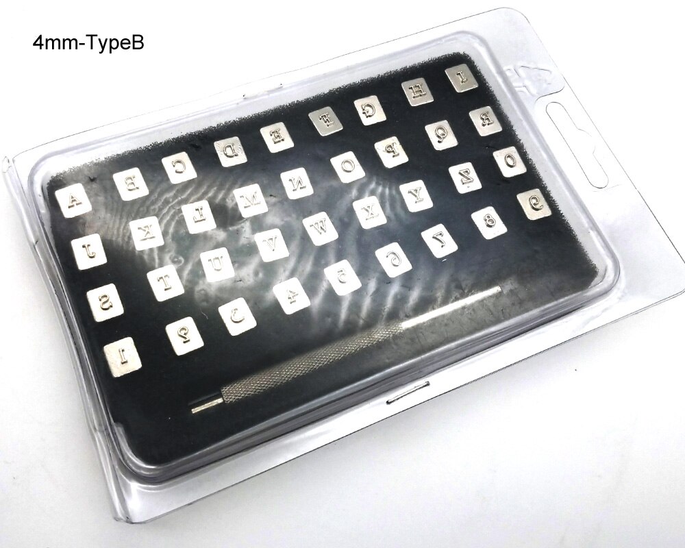 Läderstämplar metallstämplingsverktygssats med versaler alfabetet / nr. bokstäver för vegetabiliskt garvat läder hantverksutskrift logo diy: 4mm- typeb
