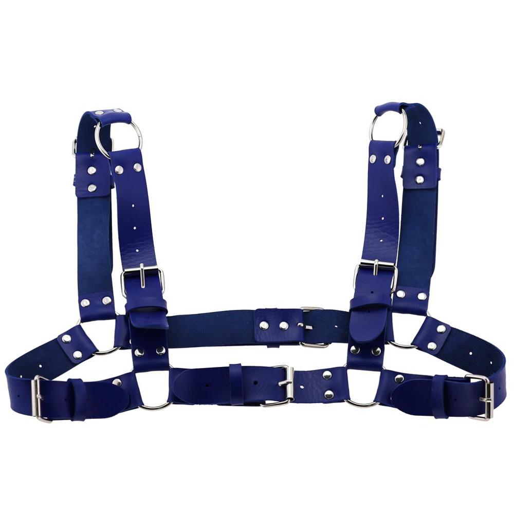 KMVEXO Degli Uomini Delle Donne Sexy Punk Chest Harness Regolabile Gabbia Catena Corpo In Metallo DELL'UNITÀ di elaborazione di Cuoio Del Choker Dichiarazione Della Collana Del Partito Clubwear: Blue