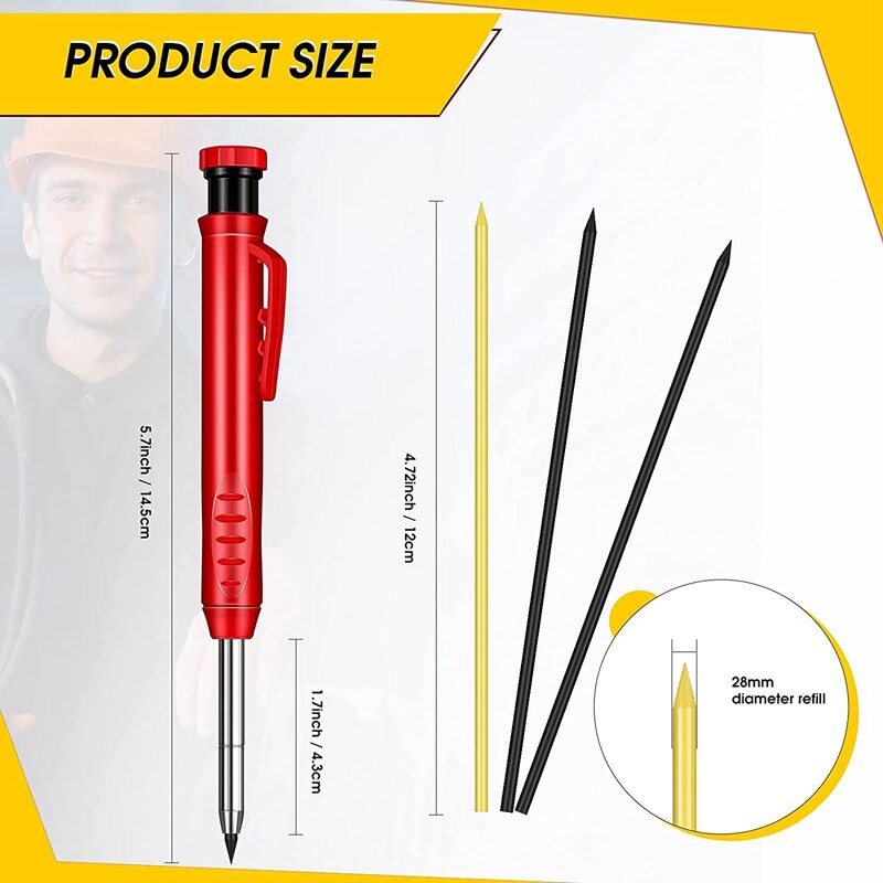 Nicpro CP3000 crayon chantier, porte mine 2,8 mm avec 19 recharges, marqueur de