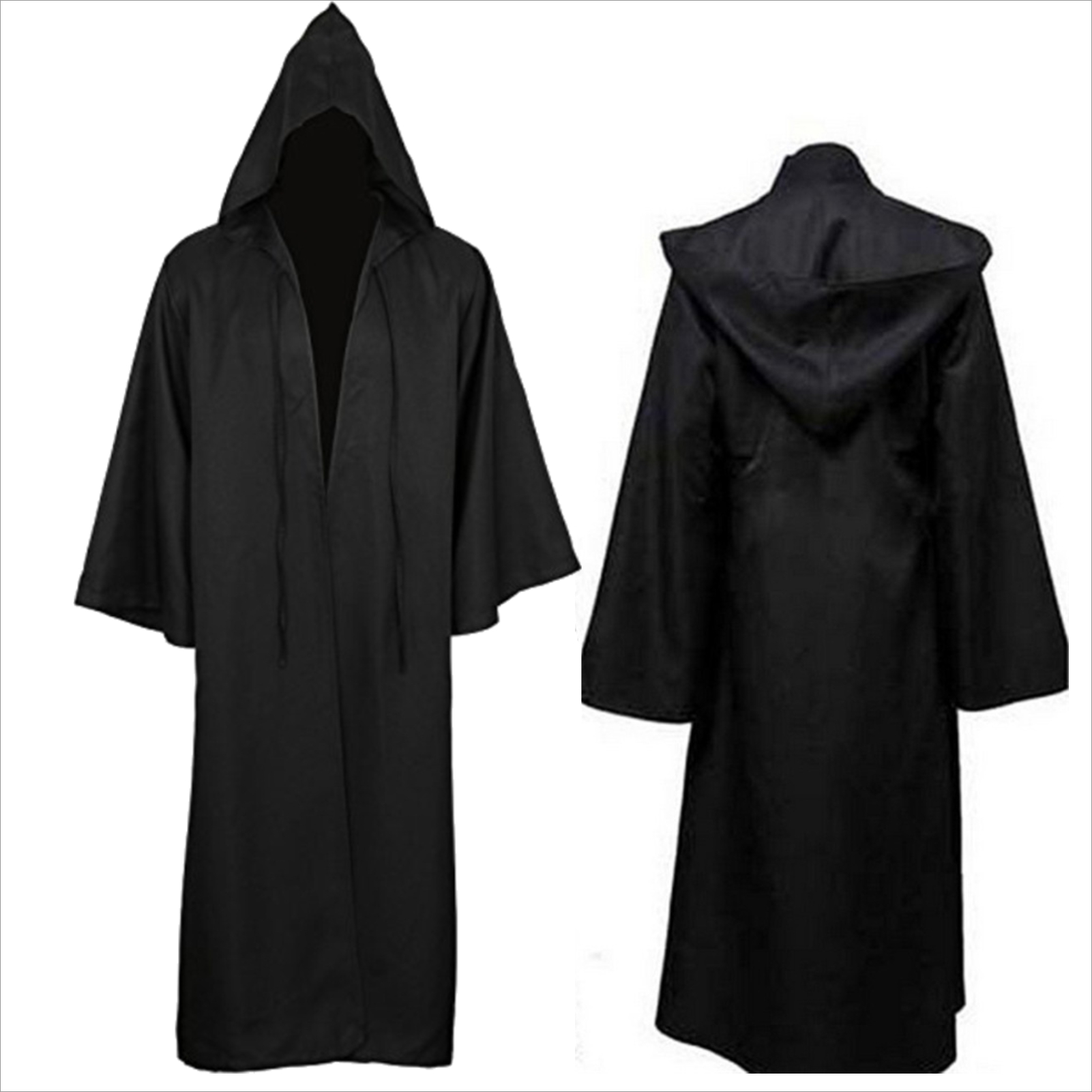 Capa de halloween macia unissex com capuz, camisa longa, robe preto, capa de bruxa, cosplay, feiticeiro, adereço, suprimentos para festa, decoração de feriado: XL / Preto