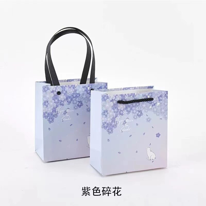 6 Stk/pak Cartoon Papieren Zakken Kraft Voor Festival Met Handvat: Paars / 14x15cm