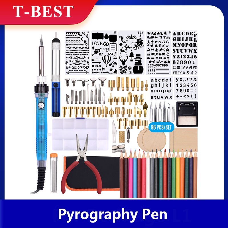 44/55/96PCS Pyrography Pen with Soldering Iron Tips Multifunctional Wood Burner Tool Adjustable Temperature 200-480℃