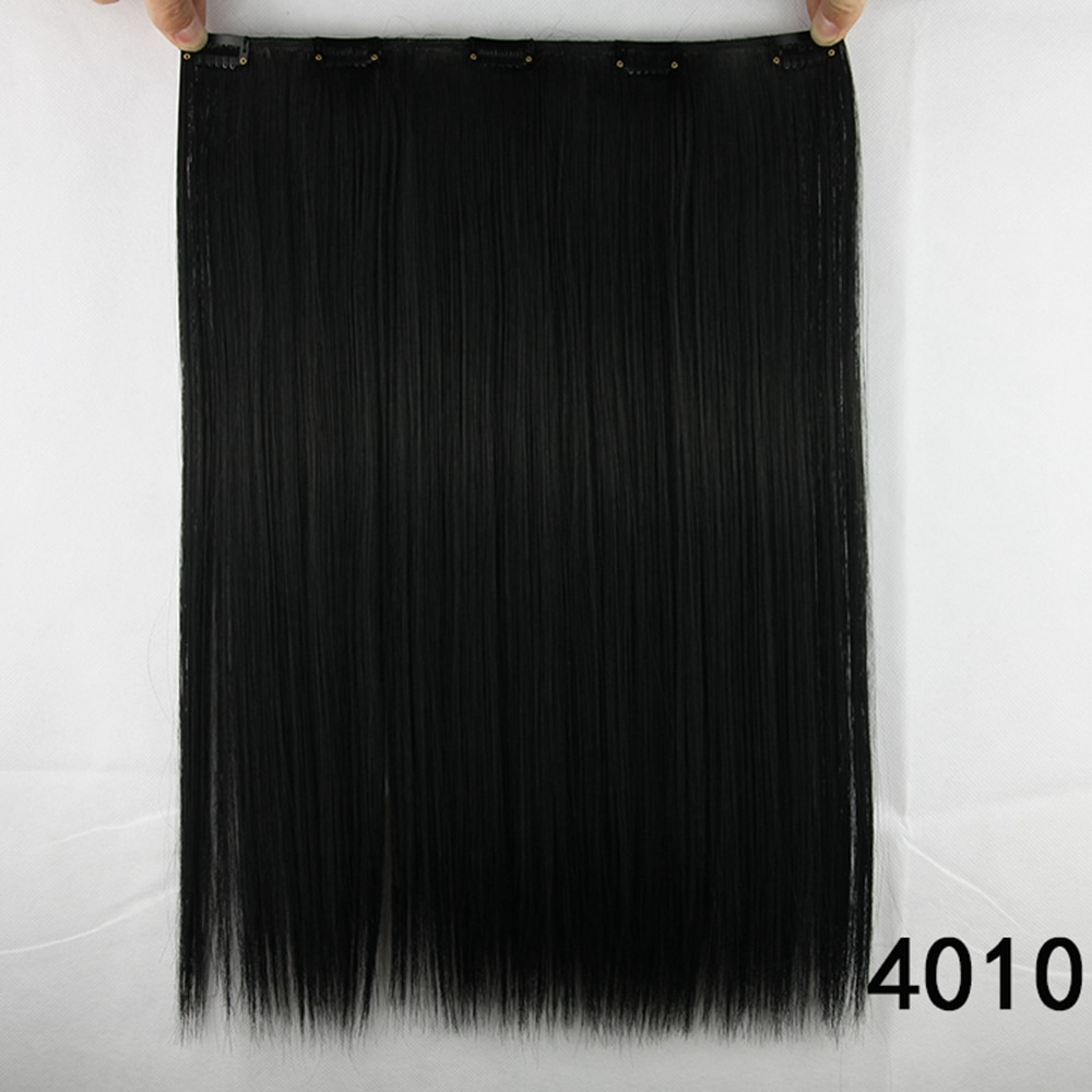 Soowee-extensiones de cabello sintético para mujer, 5 Clips de fibra de alta temperatura, 18 pulgadas, largo y liso: T4/27/30