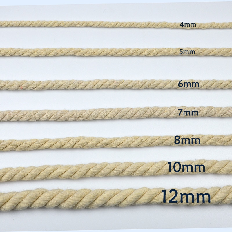Corda bege 100% algodão de 10 m e 3 tubos, cordas grossas torcidas para artesanato têxtil, faça você mesmo, acessórios de decoração