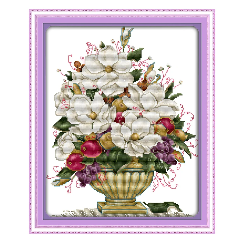 Kit Punto de Cruz Joy Sunday - Patrón Florero Escénico - Tela Algodón Impresa 14CT - Pintura Decoración Hogar: 1CT