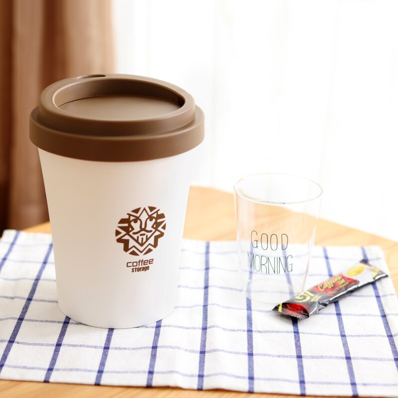 Small Waste Bins Creativity Coffee cup shape Plastic trash can Desktop Rolling Cover Type Round Standing have pattern