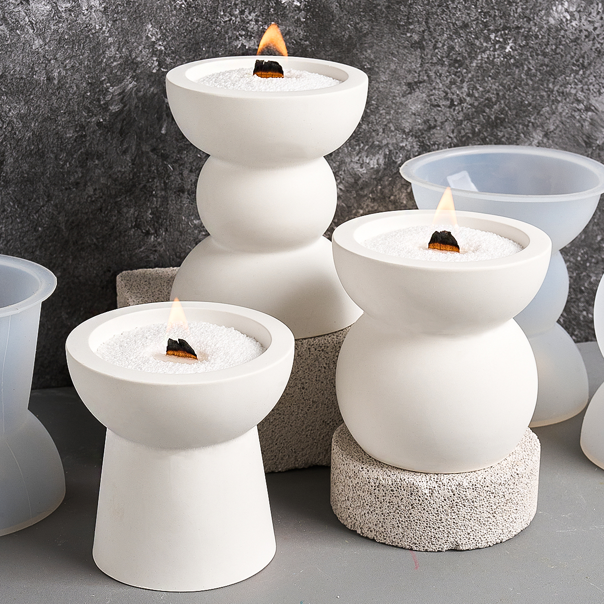 Moule en silicone géométrique semi-transparent ci-après, plâtre bricolage, béton, compte tenu du bougeoir, pot de stockage, moule en résine, décoration d'intérieur