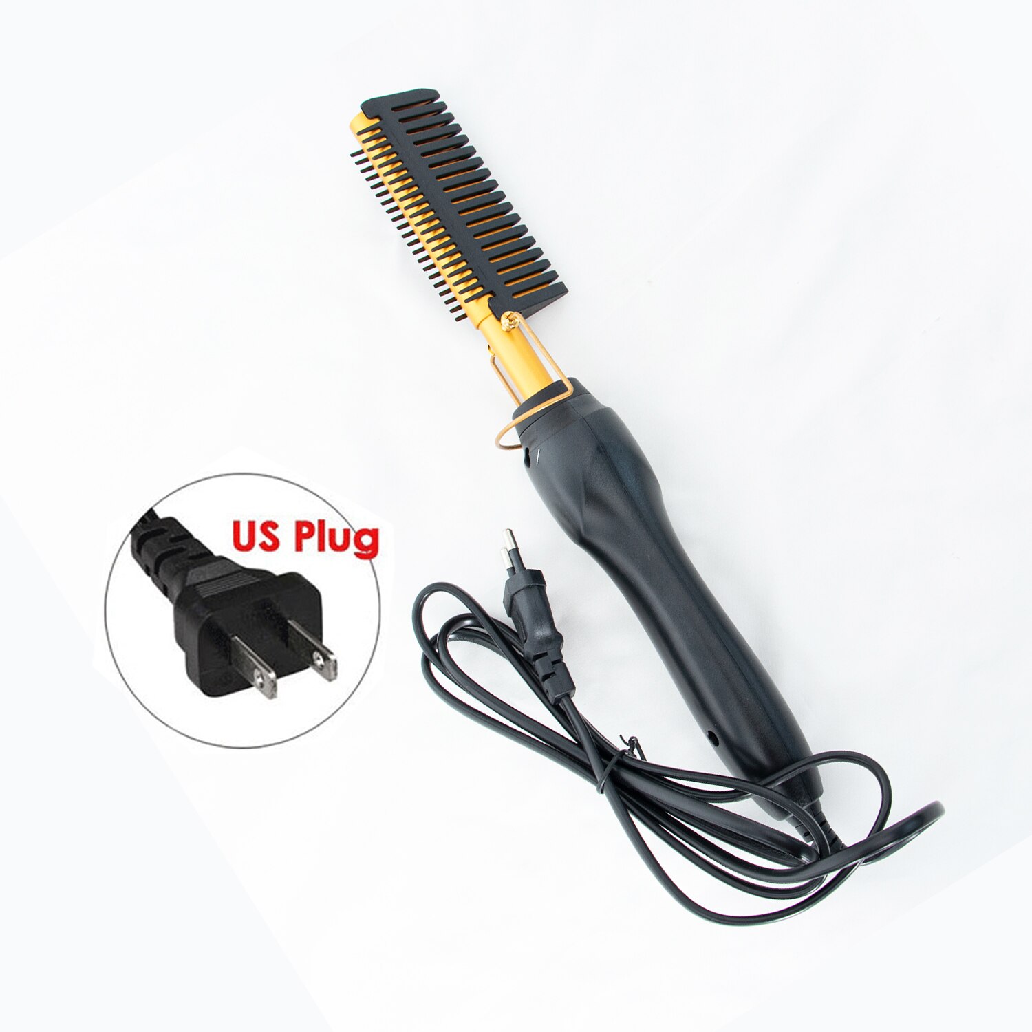 Hår rak styler kam hår borste styling strykjärn hår snabb kam för skägg rakt hår borste hårstyler för män: Us plug