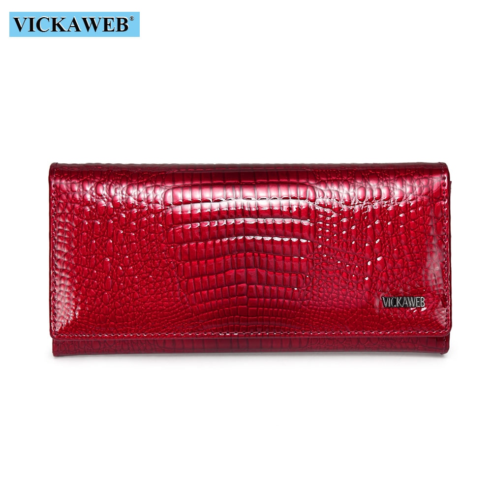 VICKAWEB Long Wallet Women Genuine Leather Alligator Womens Wallets And Purses Lady Hasp & Zipper Standar Wallet Female